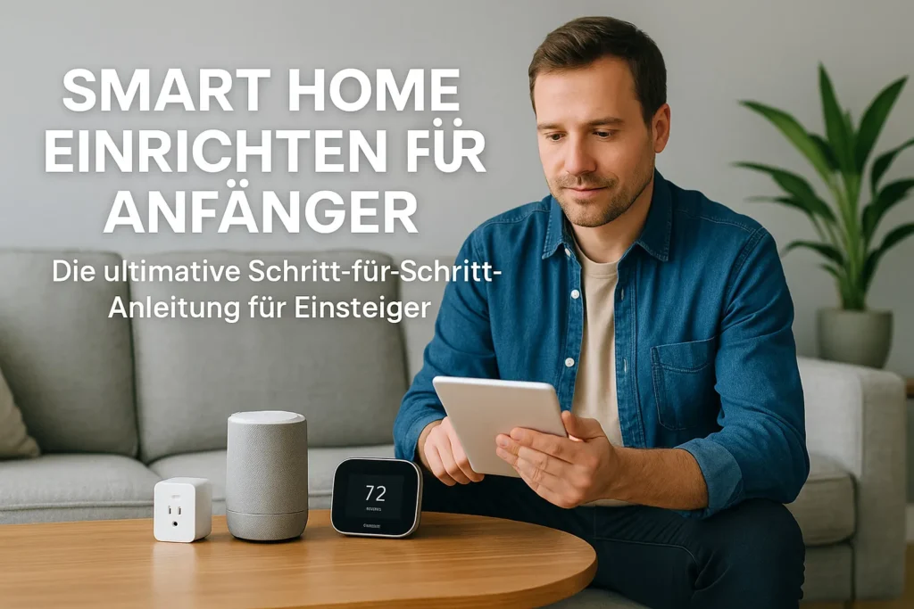 Mann richtet Smart-Home-Geräte mit Tablet ein – Anleitung für Einsteiger
